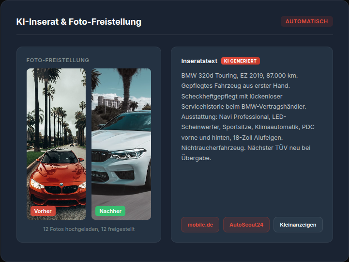 AutoMarge KI-Inserat und Foto-Freistellung: Automatische Texterstellung und Hintergrundentfernung